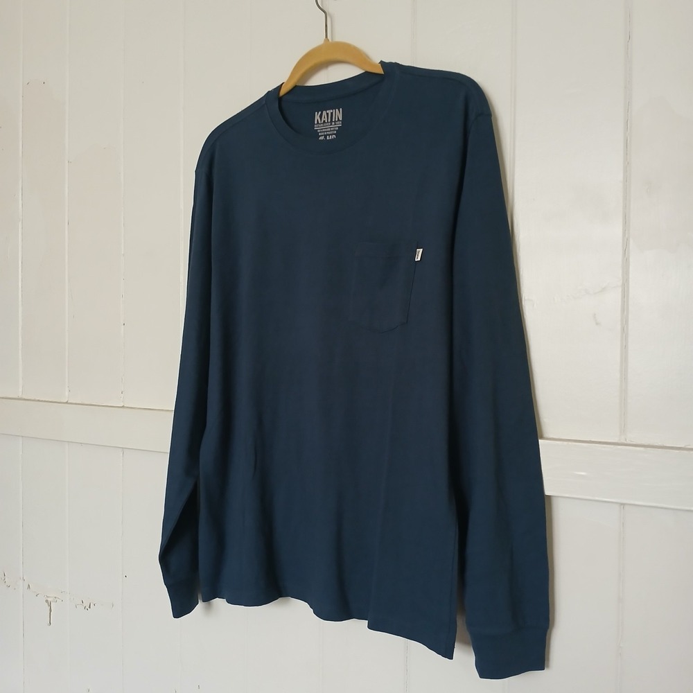 Katin Shirt Henley Long Sleeve Top Men's Medium Organic Cotton Blue Surf Outdoor - Picture 3 of 13